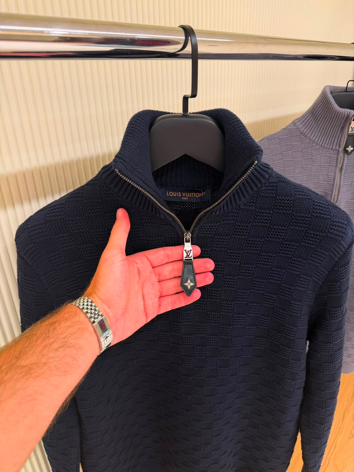 Cashmere-Wool Blend Half-Zip Navy Blue Pullover