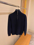 Cashmere-Wool Blend Half-Zip Navy Blue Pullover