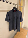 Distressed Logo Black Cotton T-shirt