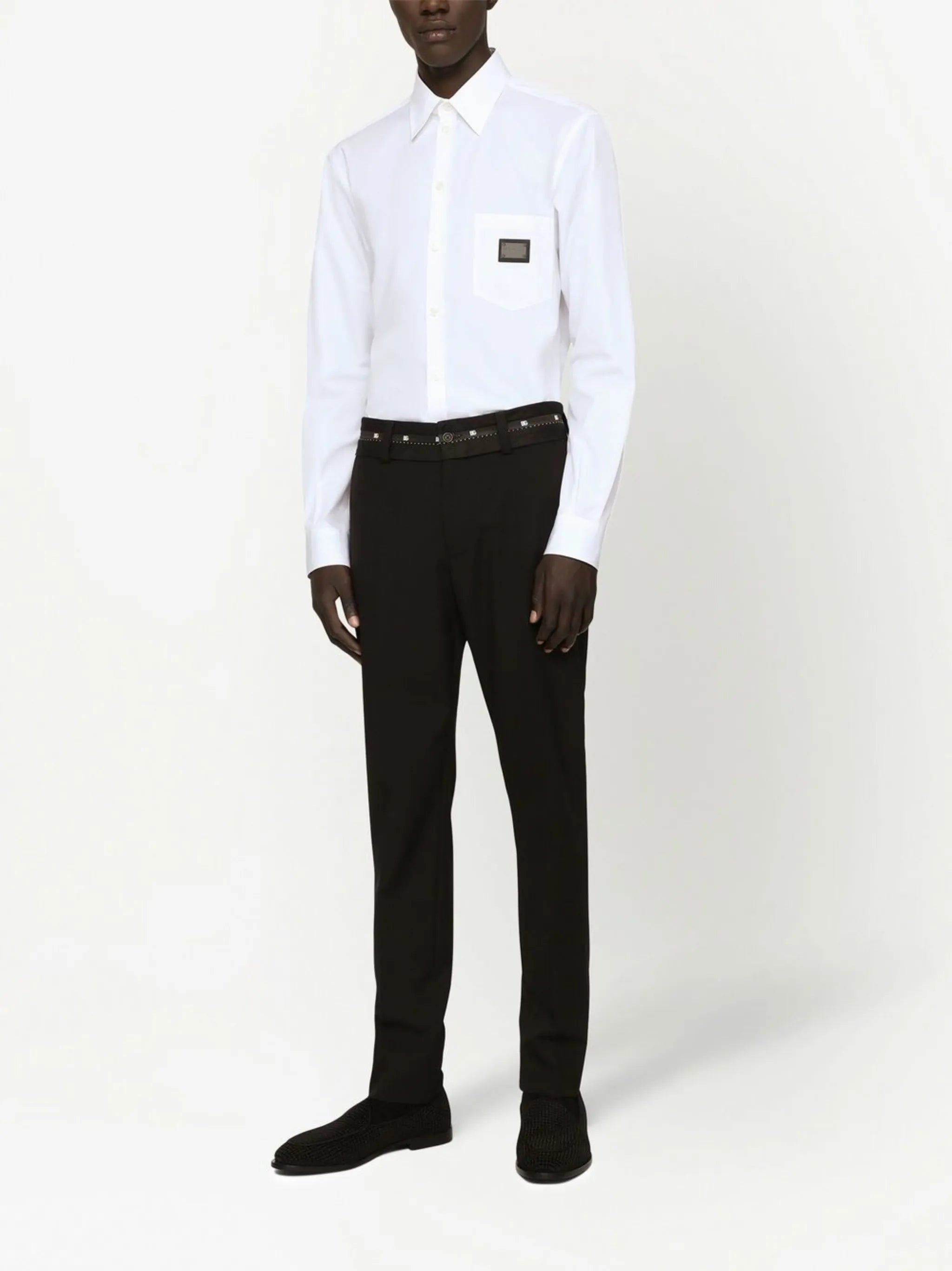 Logo-Plaque White Cotton-Poplin Shirt