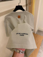 Beige Cotton T-shirt with L.V.M Embroidery