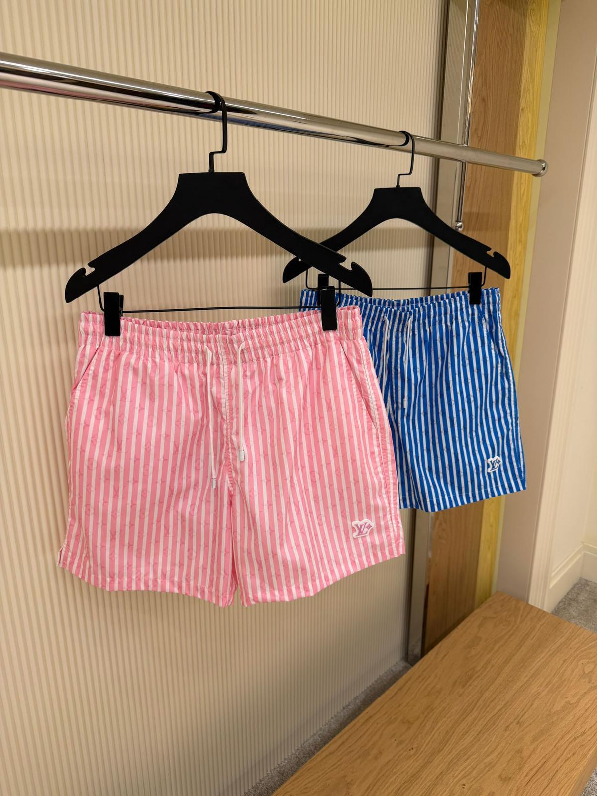 LV Patch Pink and White Stripes Swim Shorts