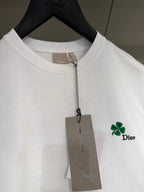 White T-shirt with Clover Embroidery