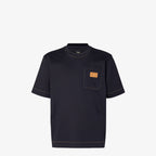 Navy Blue T-shirt with Leather Patch Pocket