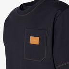 Navy Blue T-shirt with Leather Patch Pocket