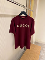Burgundy Cotton Jersey T-shirt with Embroidery
