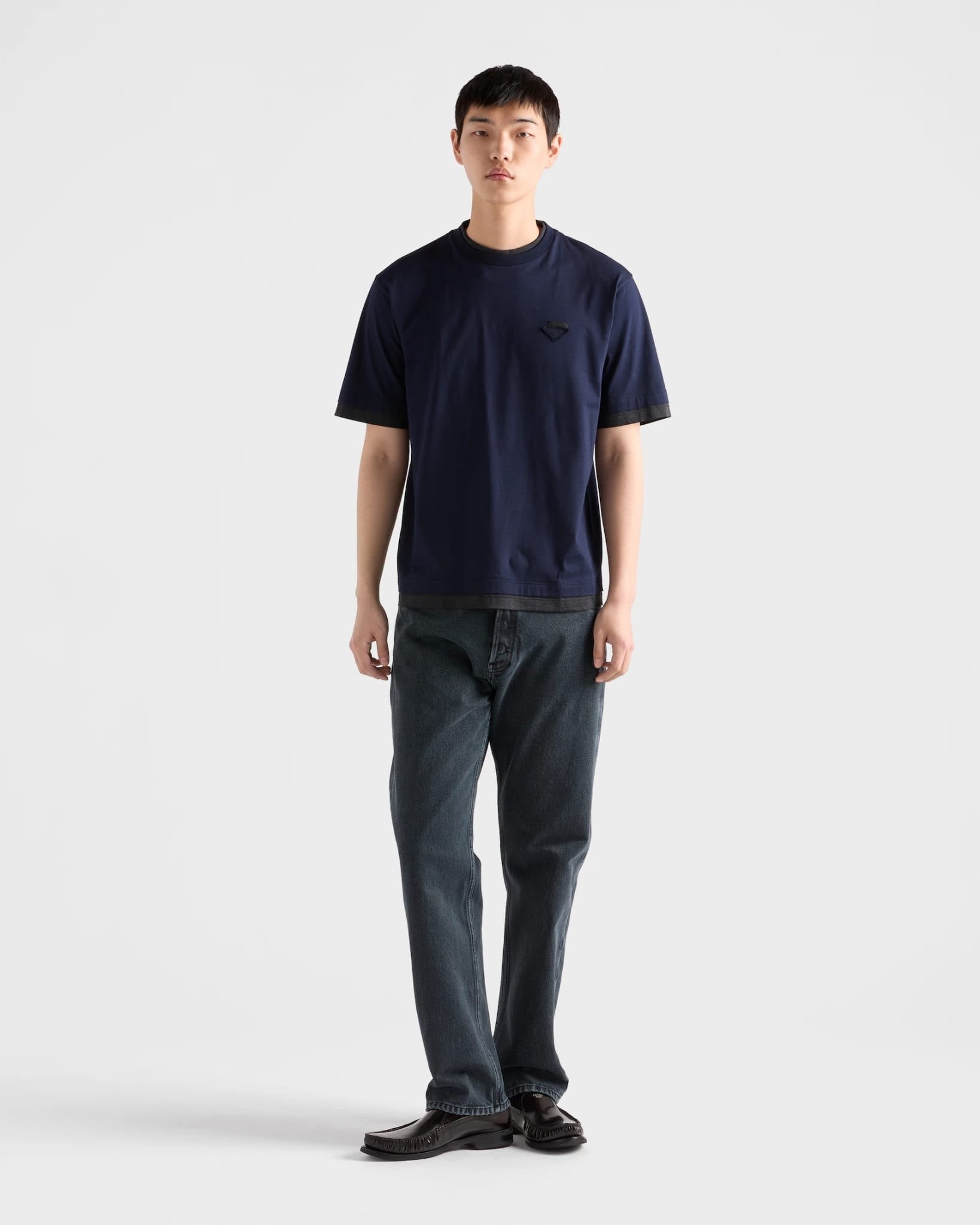 Blue and Dark Grey Layered T-shirt with Triangle Logo