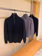 Cashmere-Wool Blend Half-Zip Anthracite Pullover