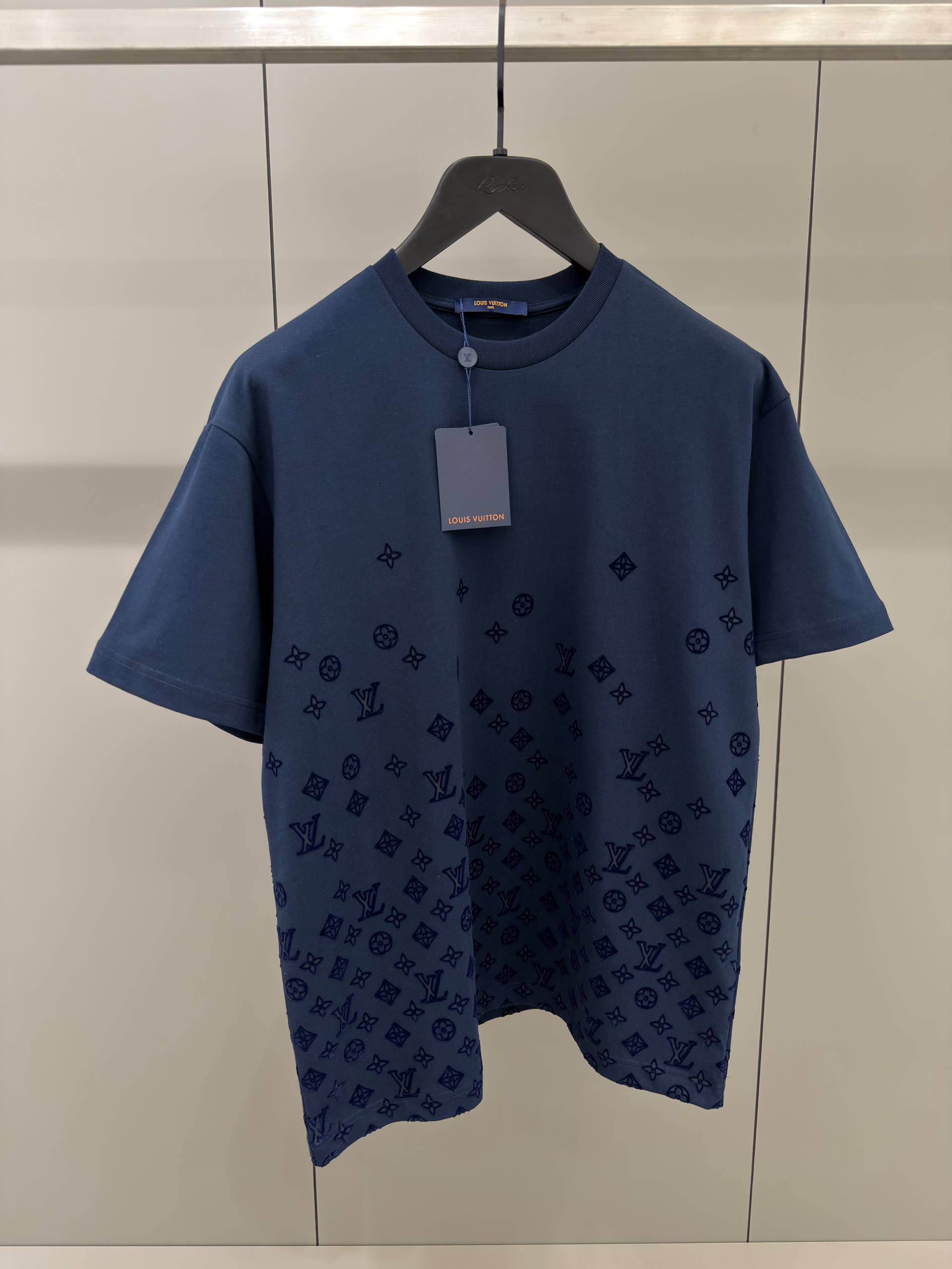 Flock Print Monogram Gradient Navy Blue T-shirt