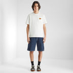 White T-shirt with Leather Patch Pocket