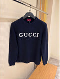 Knitted Wool-Blend Navy Blue Sweater