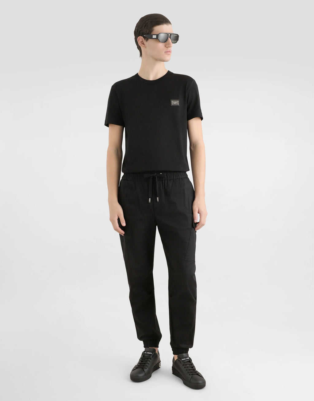 Black Cotton Cargo Pants with Branded Tag