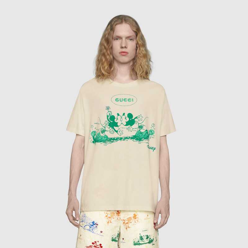 GUC x Disney White Green Print T-shirt - Styledistrict