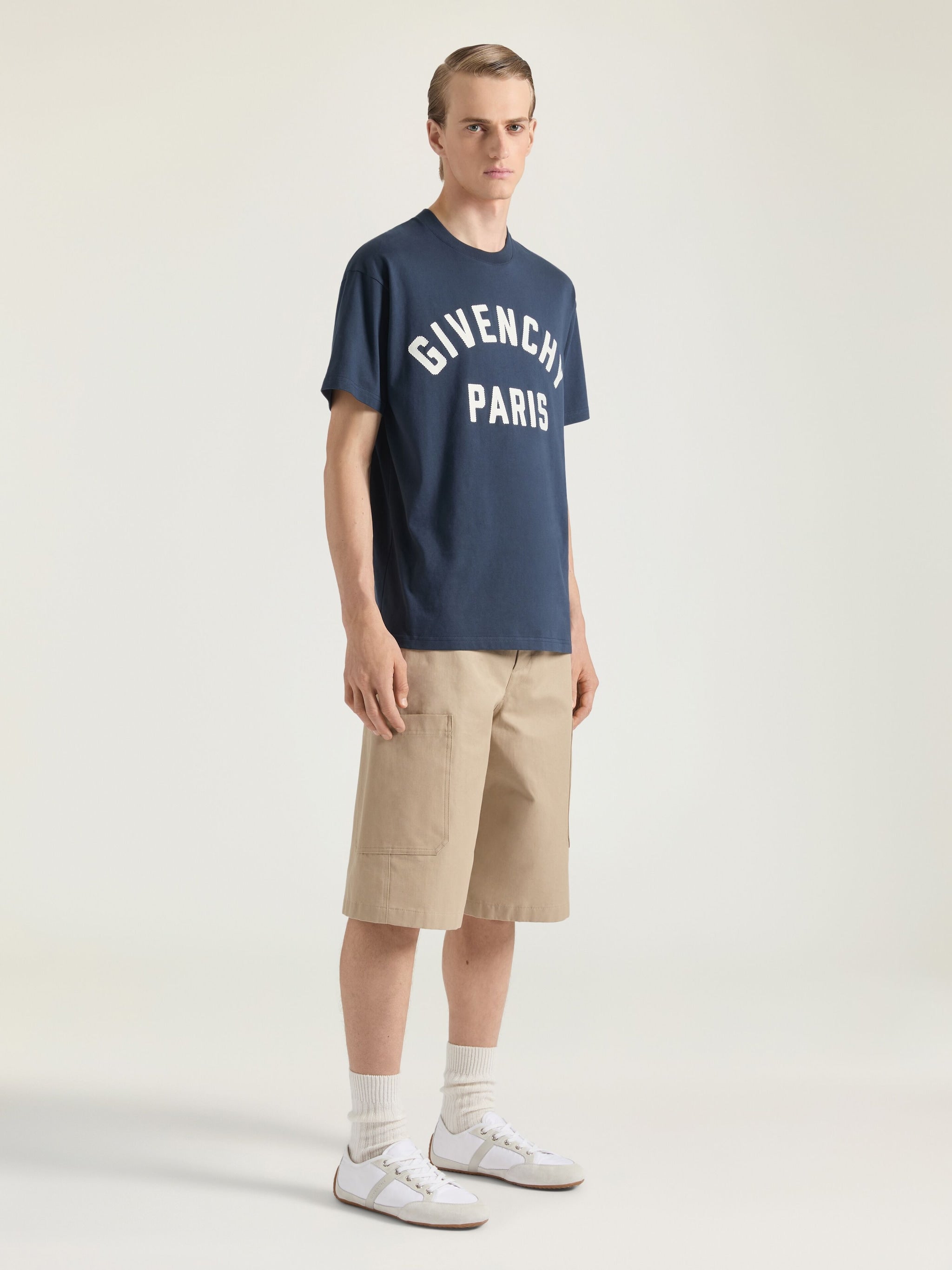 Navy Blue Cotton T-shirt with Embroidery