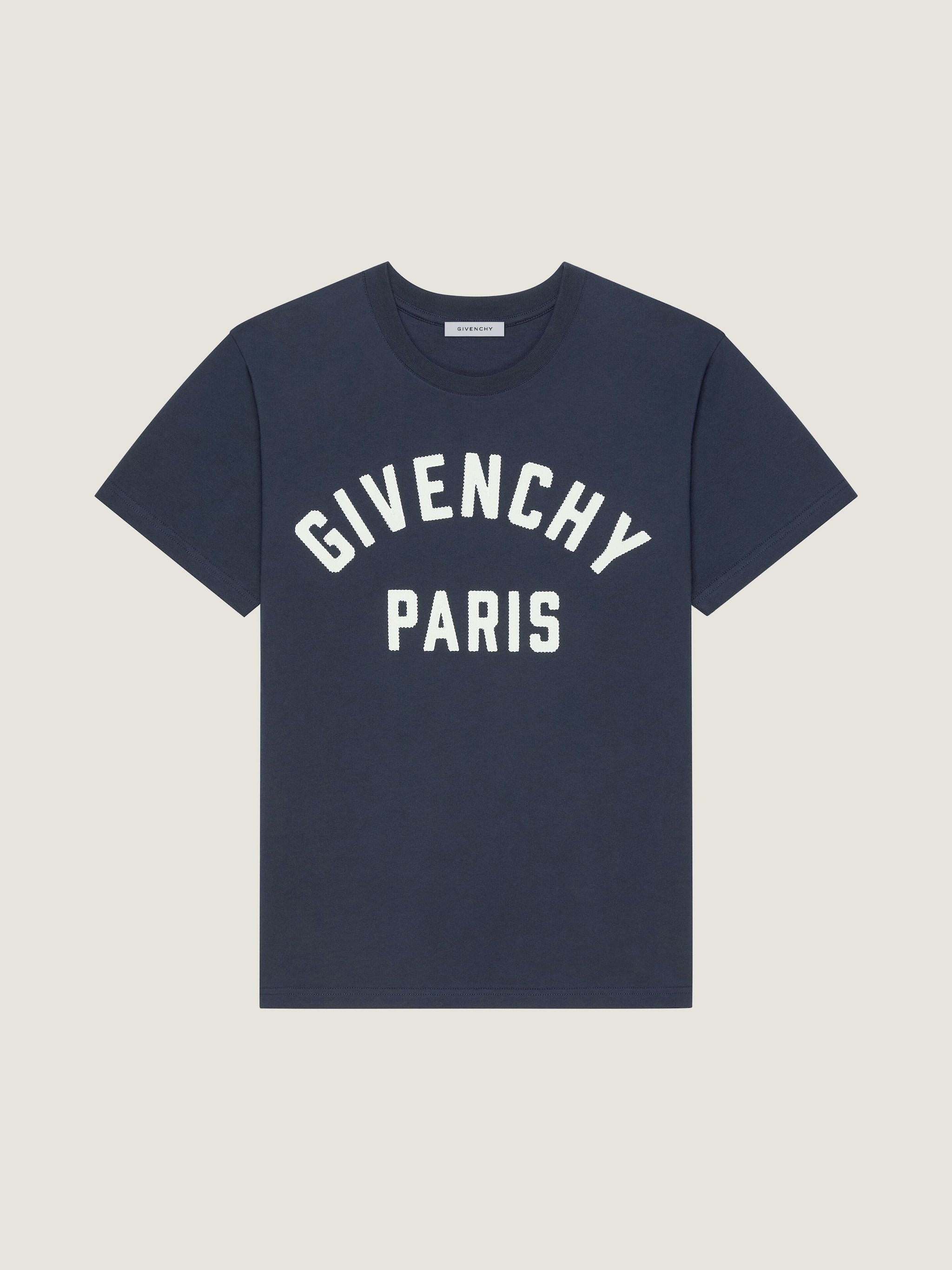 Navy Blue Cotton T-shirt with Embroidery