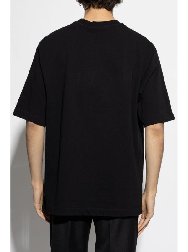 Black Cotton JerseyT-shirt with Logo Print