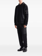 Black Cotton Hoodie with Pockets