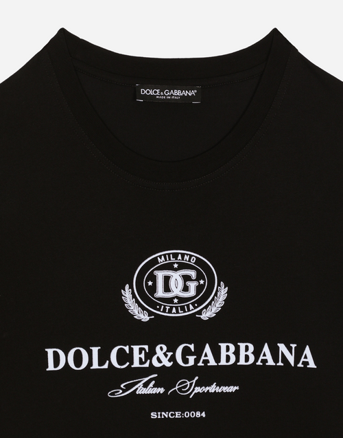 Black Cotton T-shirt with Logo Print