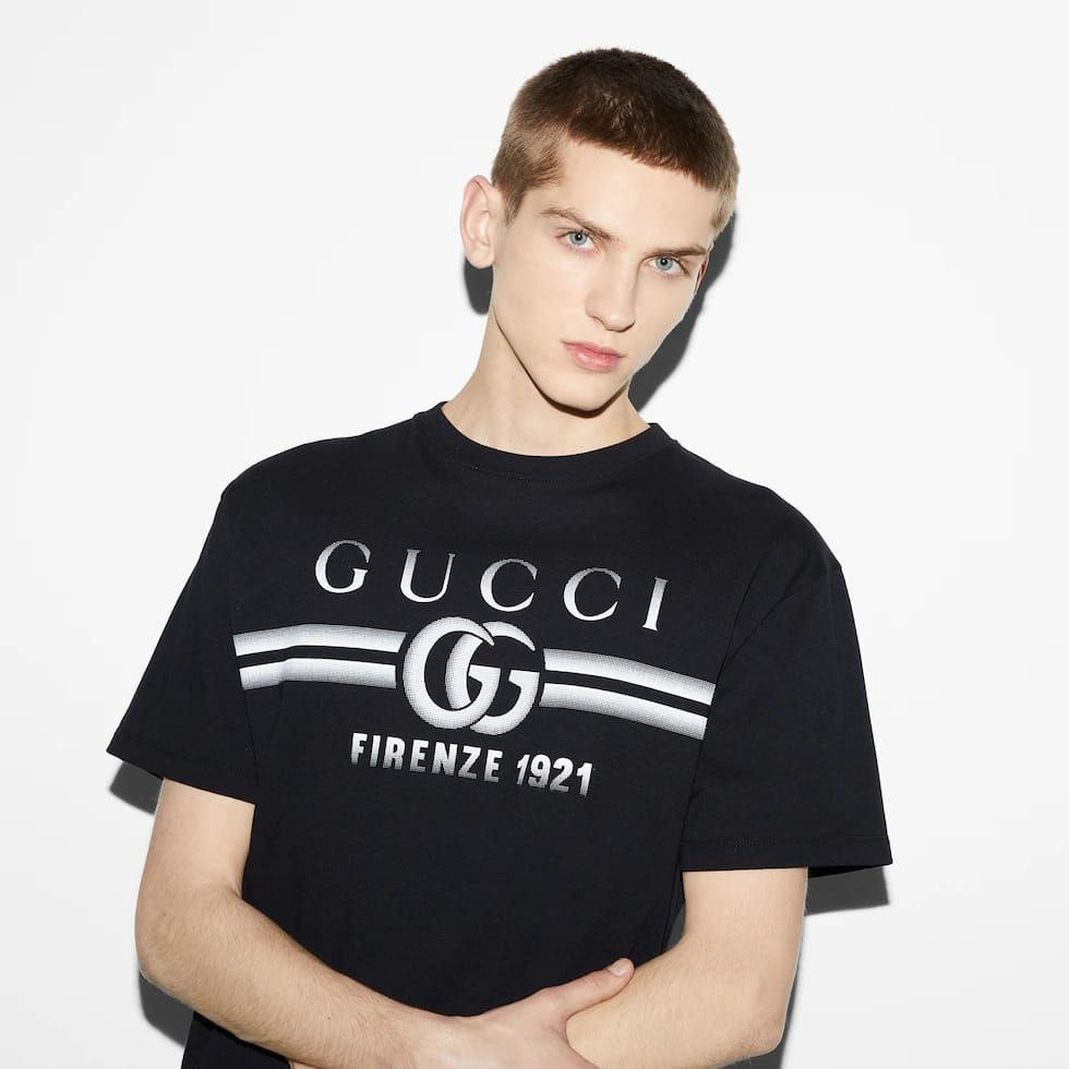 Black Cotton Jersey T-shirt with Print