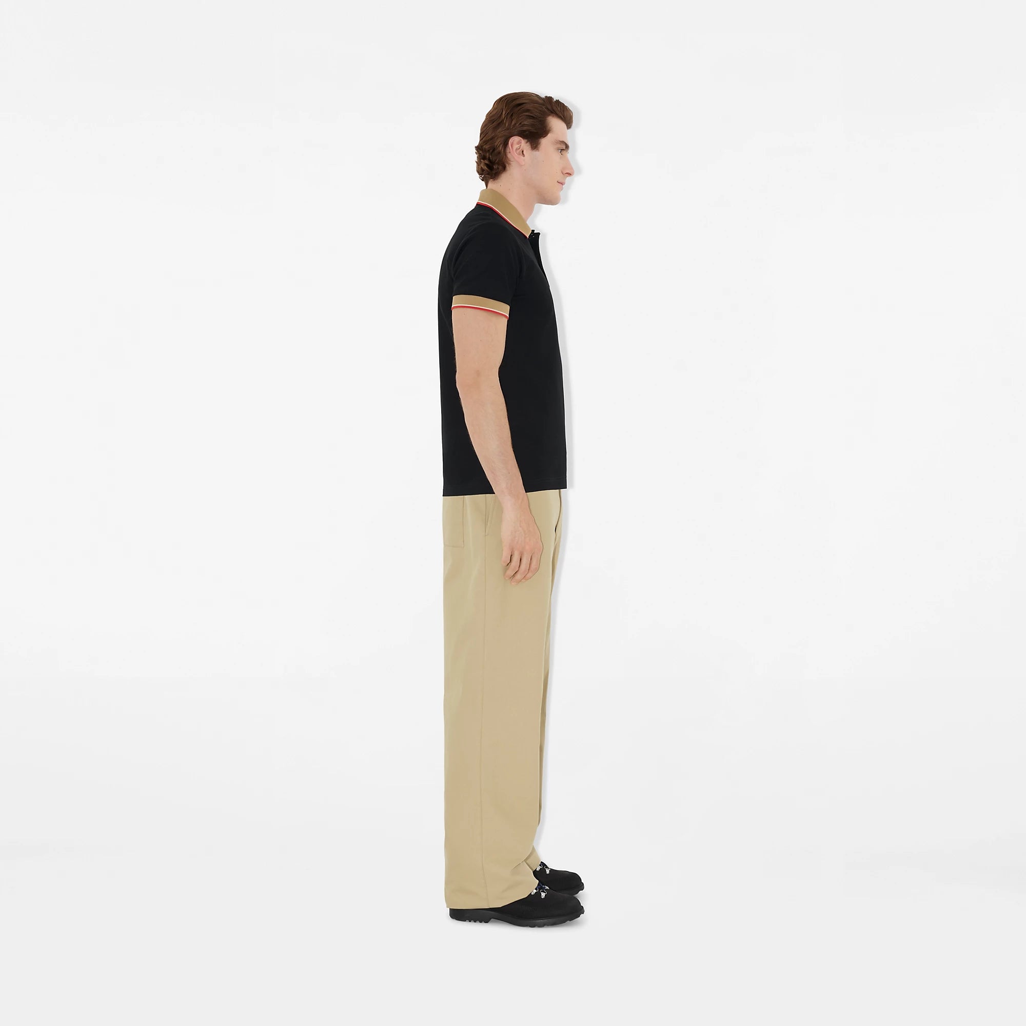 Cotton Piqué Black Polo shirt with Embroidery