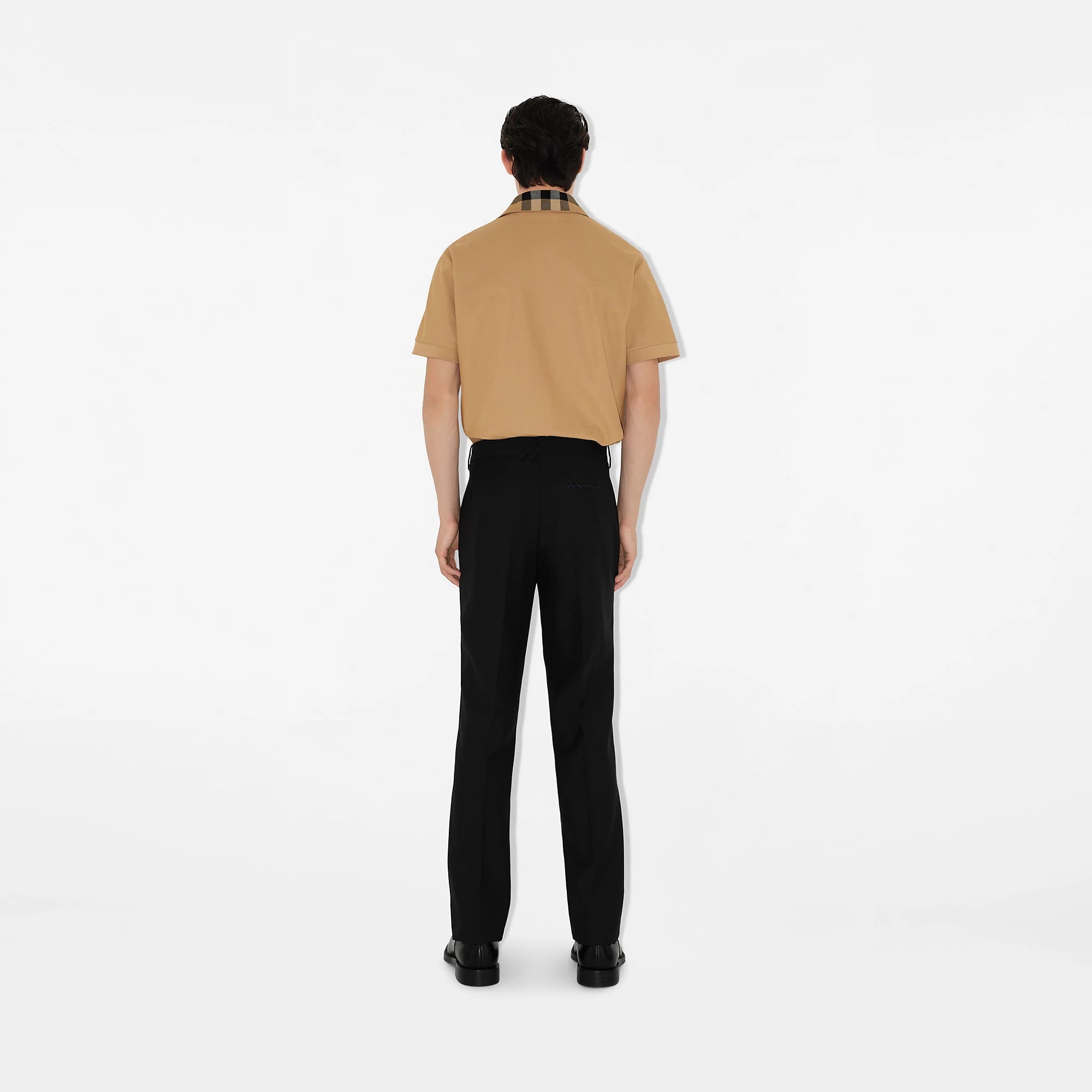 Check Collar Beige Cotton Polo Shirt