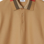 Check Collar Beige Cotton Polo Shirt