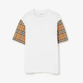 Check Sleeve White Cotton T-shirt
