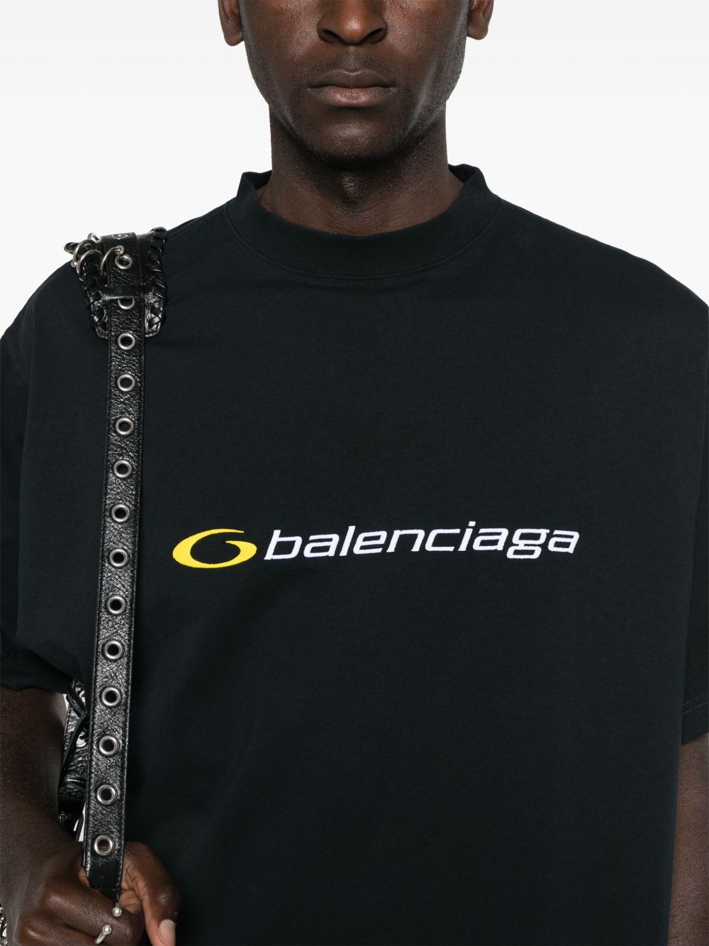 Oversize Logo Embroidered Black T-shirt