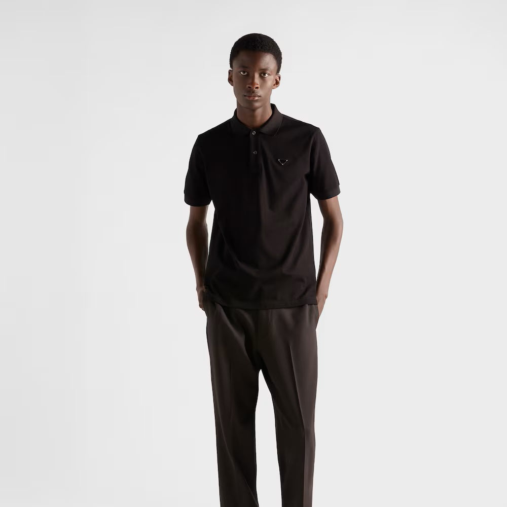 Black Cotton Pique Poloshirt