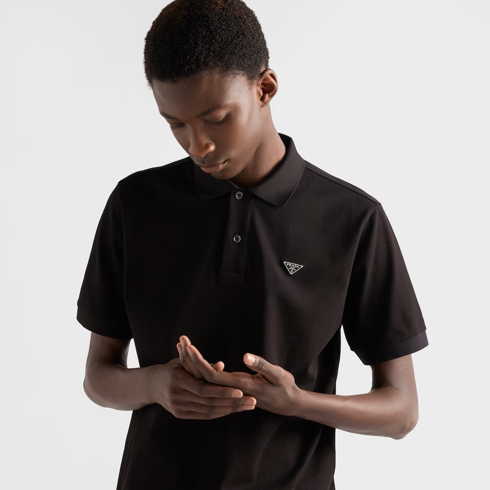 Black Cotton Pique Poloshirt