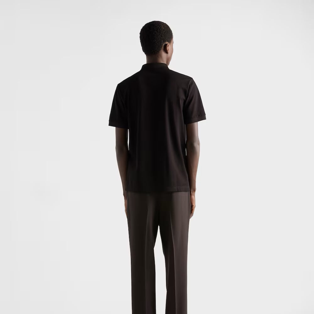 Black Cotton Pique Poloshirt