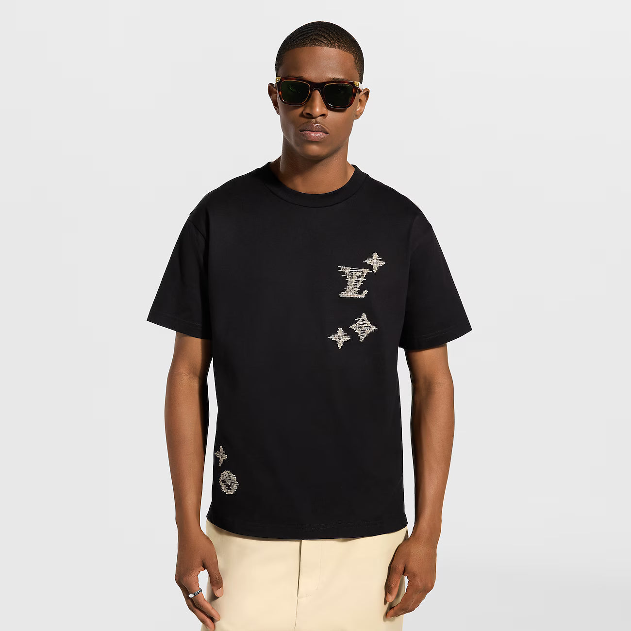 Monogram Sashiko Embroidery Black T-shirt